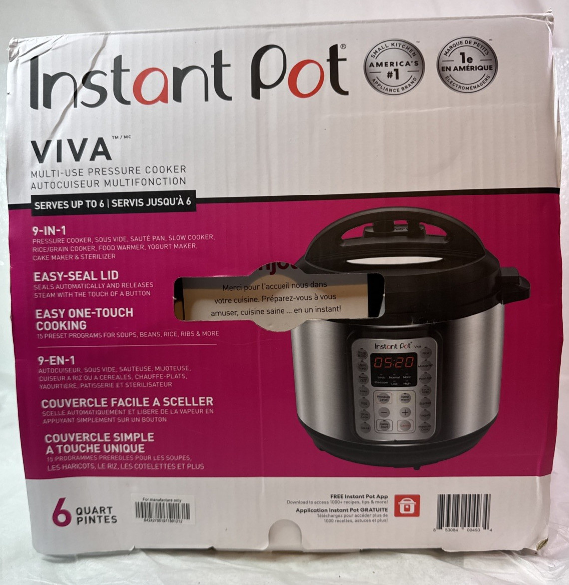 Instant Pot Viva 9-in-1 Multi-Use 6 Quart Pressure Cooker NEW