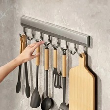 Aluminum Wall Mounted Kitchen Hook Rack Utensil Towel Storage Holder