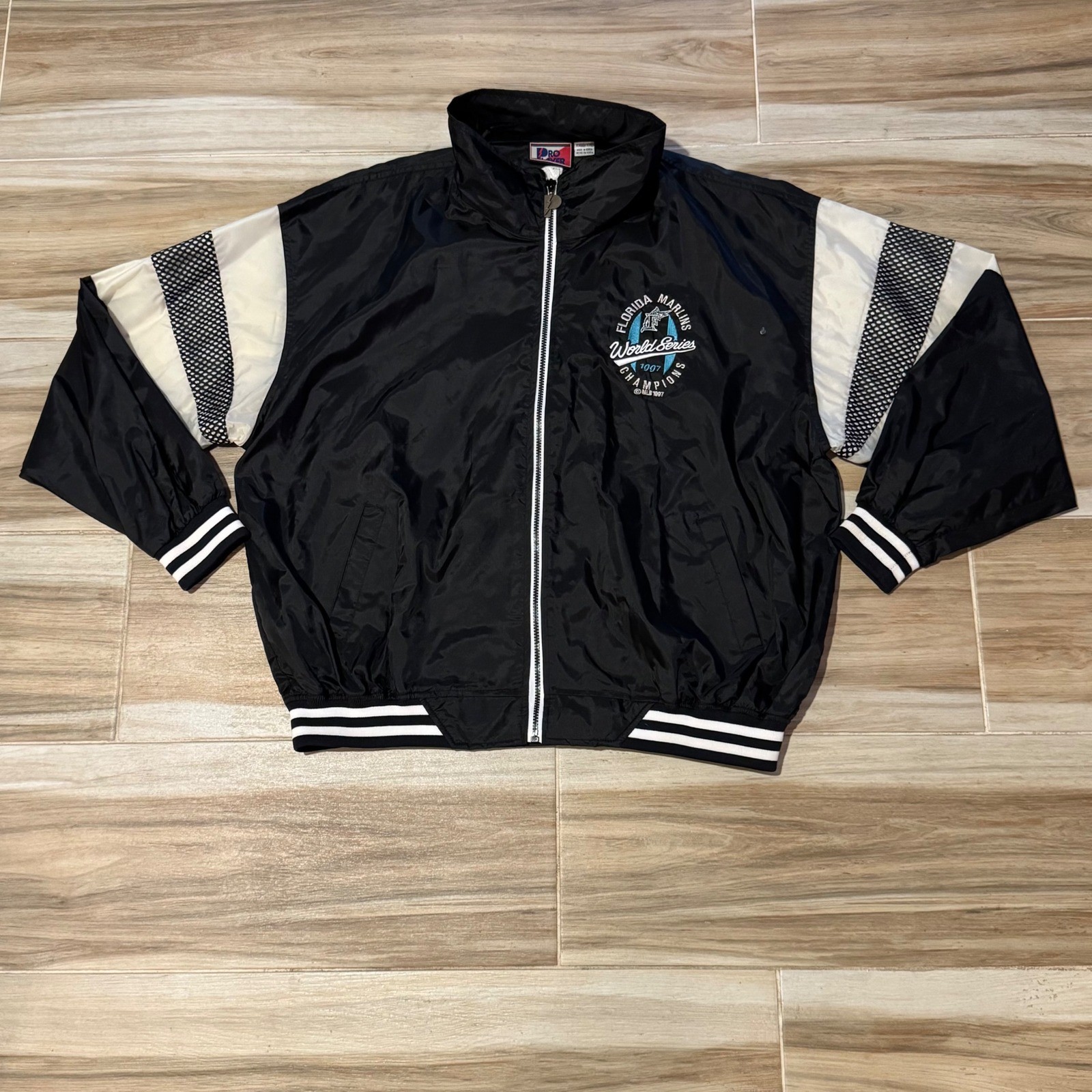 Vintage 1997 Florida Marlins World Series Pro Player Jacket Black XXL MLB Mens