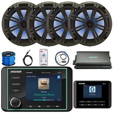 Kicker AM/FM LCD Receiver, 4x 6.5" RGB LED Speakers, Charcoal Grilles, Amplifier