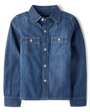 The Children's Place Boys Chambray Cotton Button Up Shirt - blue Size: S (7/8)