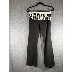 Victoria's Secret PINK Yoga Flare Pants Black Sequin Foldover Waist Women Medium