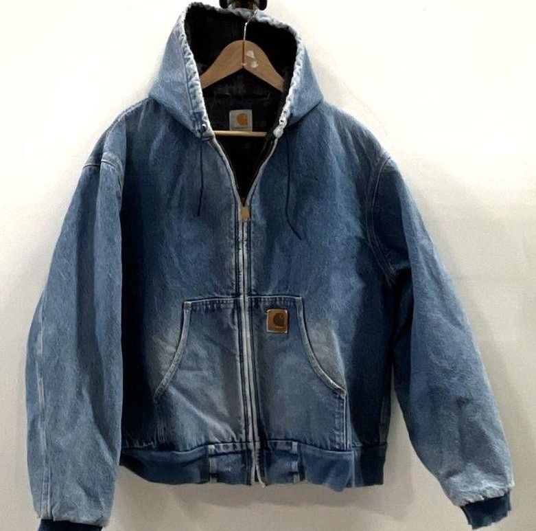 Vintage Carhartt J08DST Denim Hooded Jacket Size XLarge