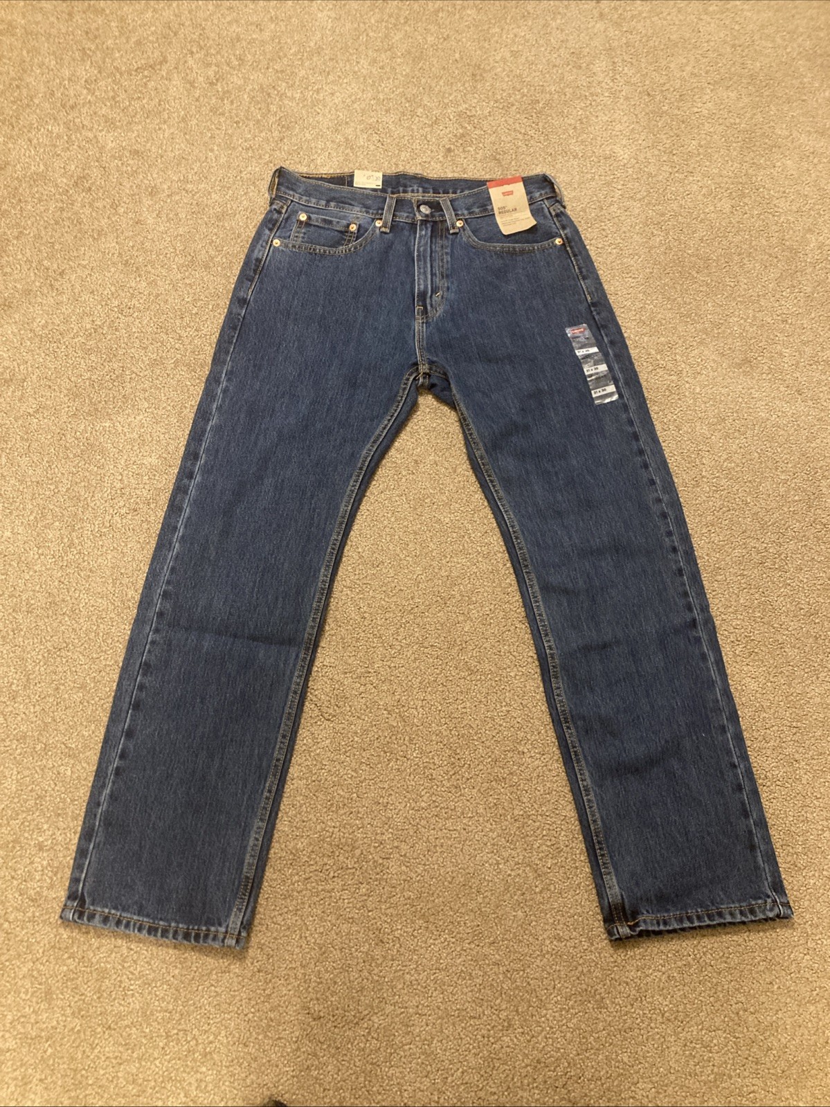 Mens SIZE 31W 30L Levi's 505 Dark Stonewash Regular Fit Straight Leg 100% Jeans thumbnail 9