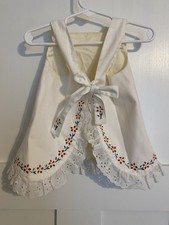 Vintage Handmade 1980s Baby Girl 12M Smock Dress White Red Floral Eyelet Trim