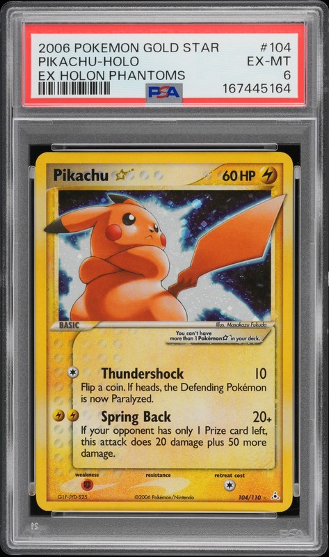 2006 POKEMON EX HOLON PHANTOMS GOLD STAR #104 PIKACHU-HOLO PSA 6