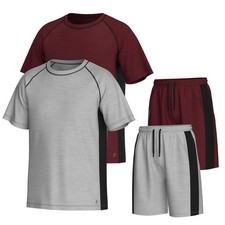 Men s Gym Clothes Set - 4-Pcs Athletic Outfits w/ 2 Workout Shirts 2 Shorts...