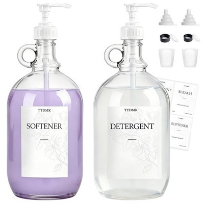 2 Pcs Glass Liquid Laundry Detergent Dispenser, Half Gallon Laundry Soap Disp...