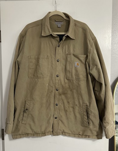 Carhartt Rugged Flex Relaxed Fit Snap Fleece-lined Jacket stained thrashed XL