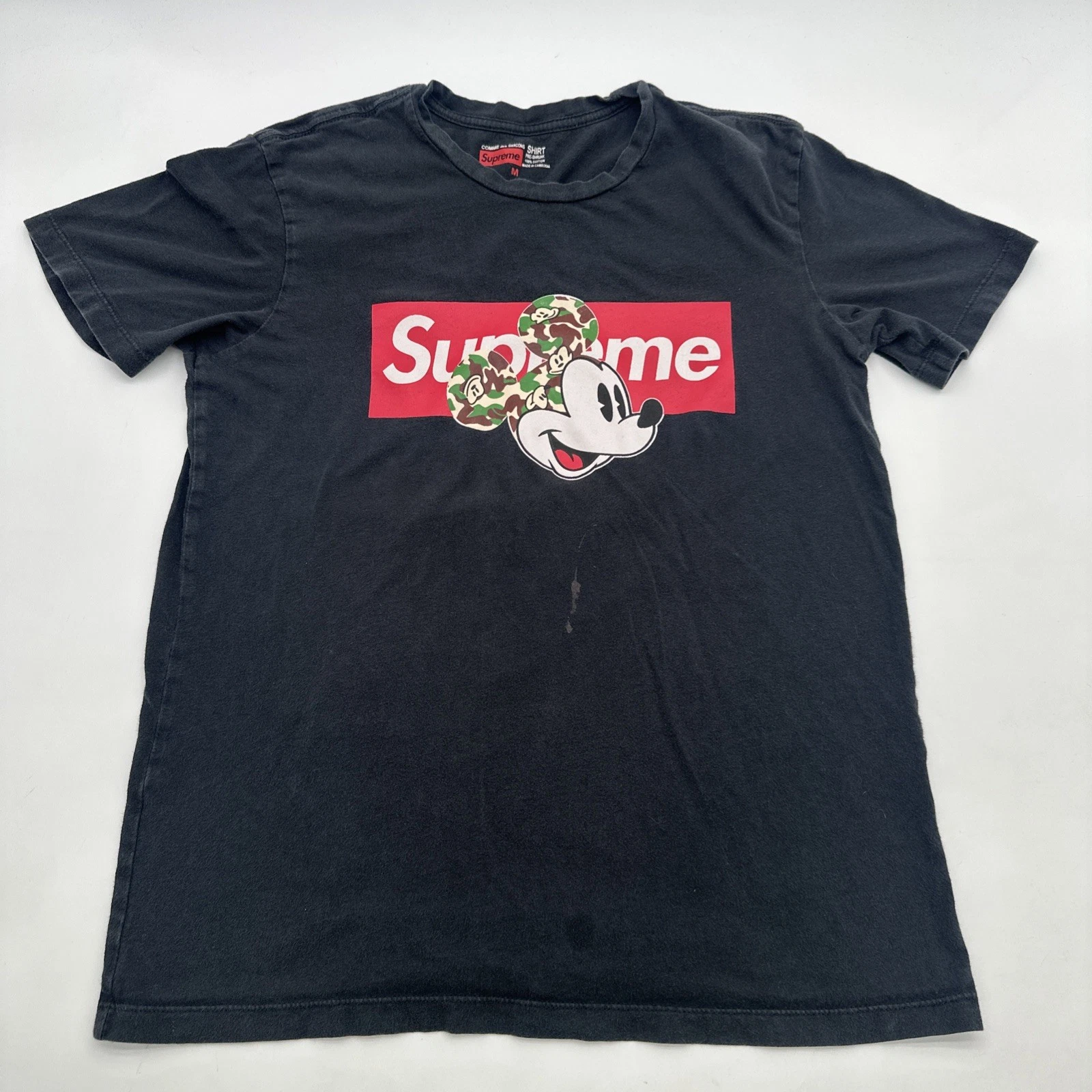 Supreme Comme Des Carcons T shirt Femme M Noir Graphique Pinte Mickey Camouflage..#25320