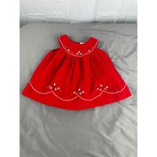 Vintage Baby Red Velveteen Dress Floral Embroidery 3  6 Months Holiday