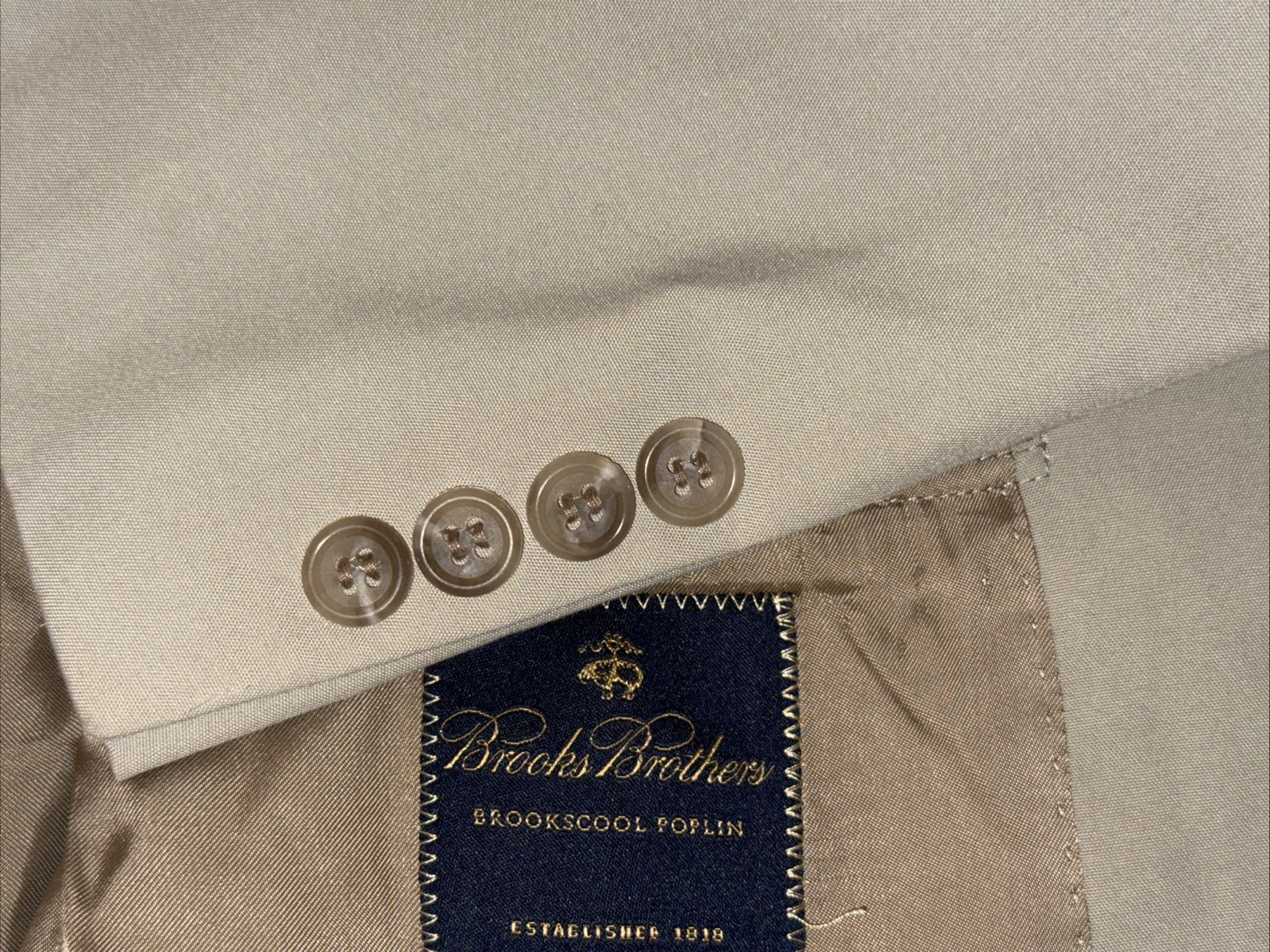 Brooks Brothers Brookscool Beige 42L Poplin 2-Button Blazer Sportcoat