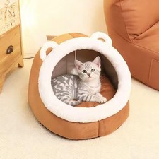 Cat Bed Cave for Indoor Cats Soft Plush Premium Cotton Pet with brown