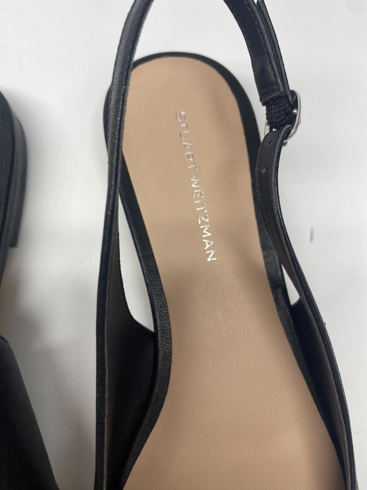 Stuart Weitzman Women's Black Mara Pointed Leather Toe Slingback Flat Sz 8 - Image 4 of 4