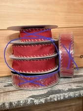 Farmhouse Christmas Red Wired Ribbon 1.5” x 20Y Burlap Trim Red Rustic Patriotic