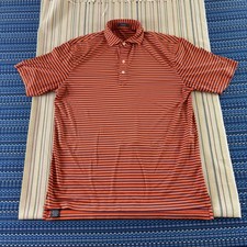Turtleson Polo Shirt Mens Medium Orange Navy Stripe Stretch Golf Performance