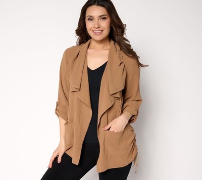 Susan Graver Women's Top Plus Sz Sweater 2X Crinkled Woven Drape Brown A696215