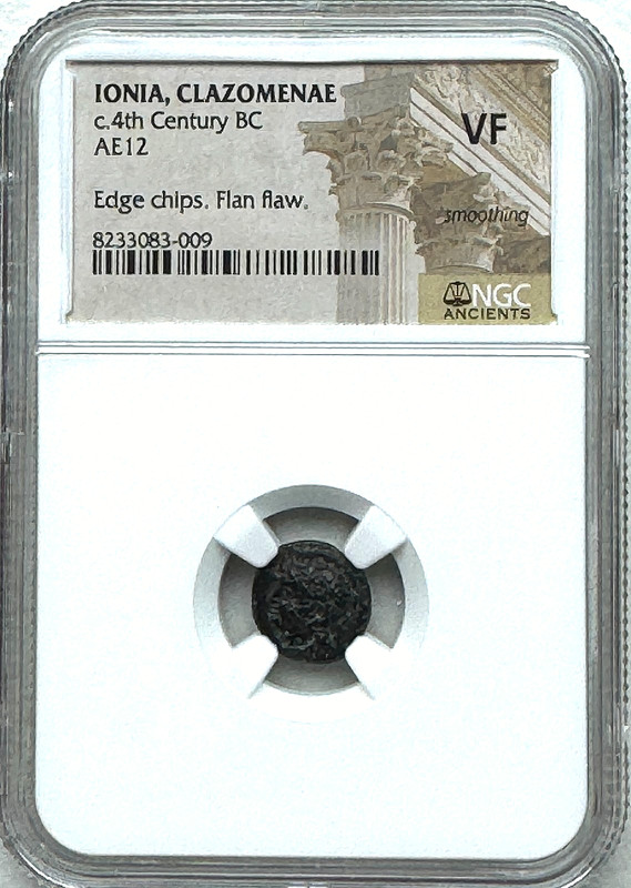 IONIA, CLAZOMENAE - c.4TH CENTURY BC AE12 - ATENA AND RAM - NGC VF - FREE SHIP!
