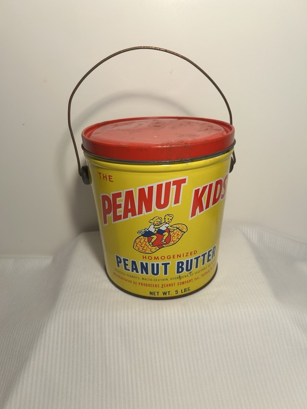 Vintage The Peanut Kids Homogenized Peanut Butter 5LBS. Tin Pail W/Handle Empty