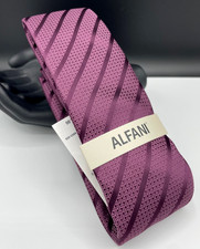 ALFANI Men's 100 Polyester Tie  Berry  Saxon Stripe  NEW MSRP: 55.