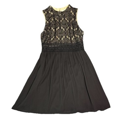Francescas Lace Dress Womens L Black Gold Fit Flare Cocktail Party Formal