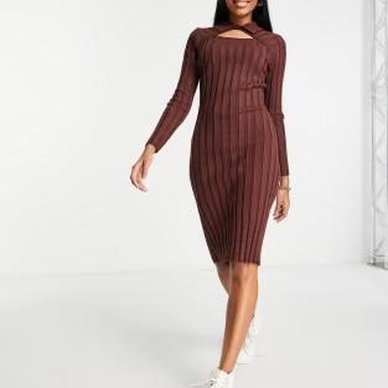 Lola May knit midi dress with cut-out detail in chocolate brown  Size 12