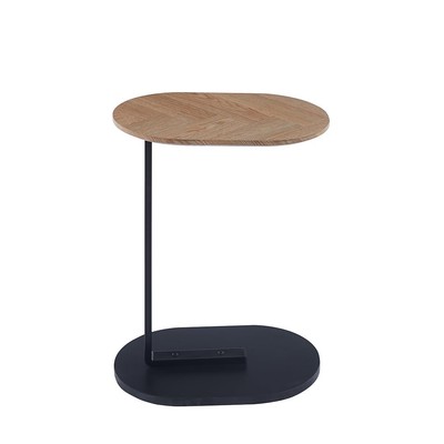 C-Shaped Side Table | Minimalist Modern Design | Wood Surface with Metal Fram...