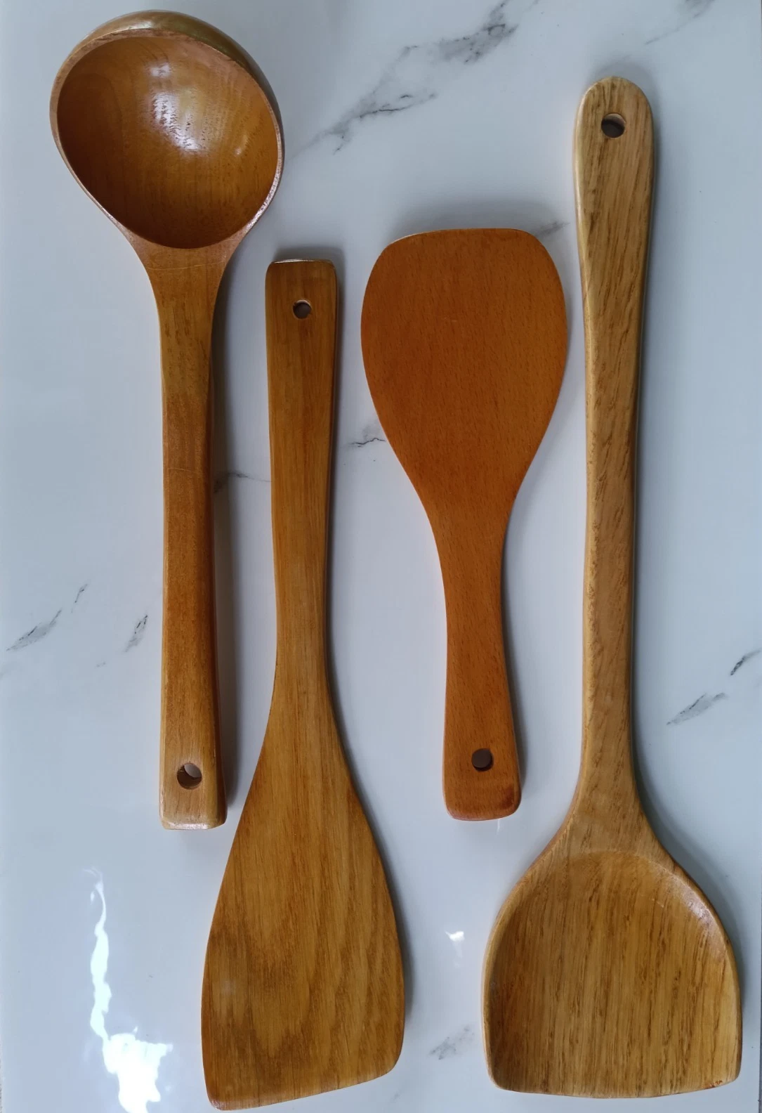 Handmade Wooden Serving and Cooking Spoons Brown Spoons Kitchen Utensil Set 4Pcs