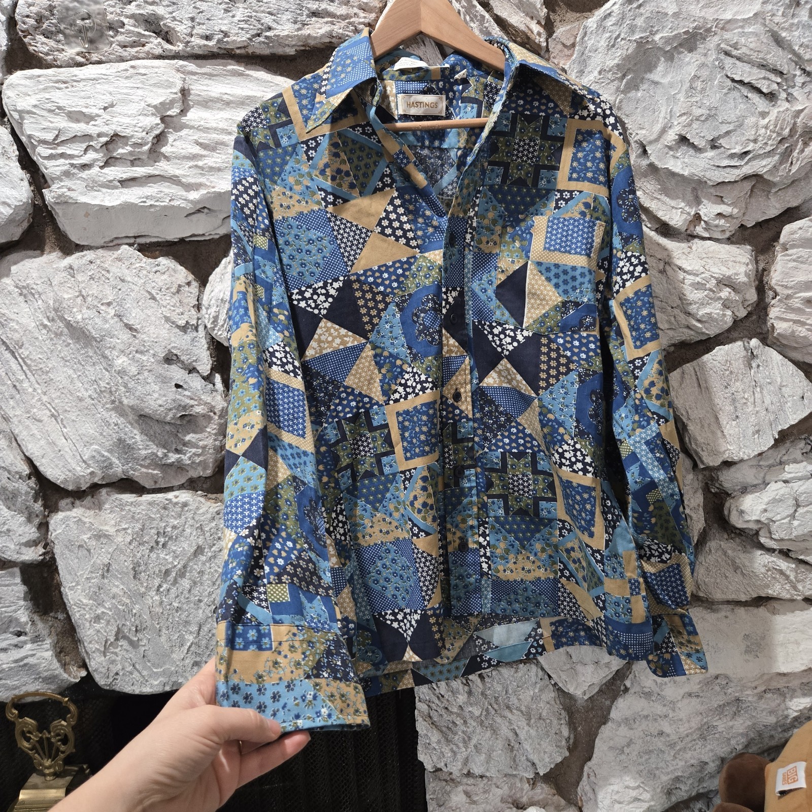 Vintage Patchwork Pattern Floral Blue Long Sleeve… - image 3