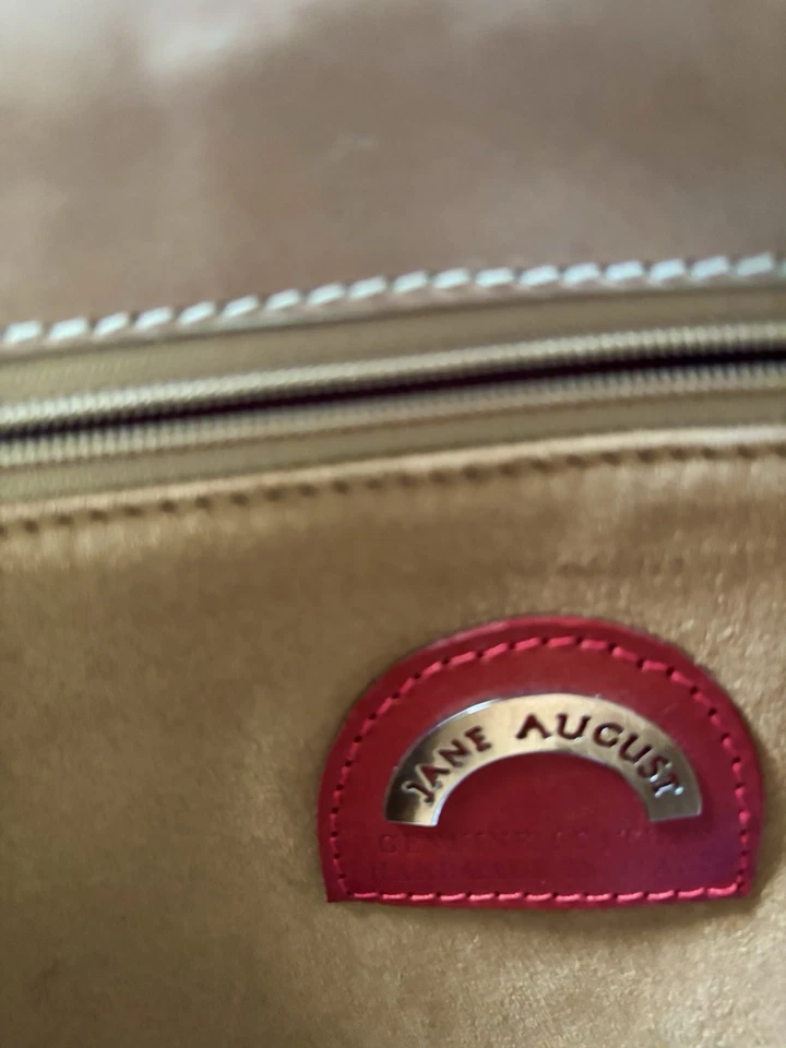 Jane August Green Beige Straw Leather Shoulder Bag Suede Lining Offers welcome - Image 4 of 4