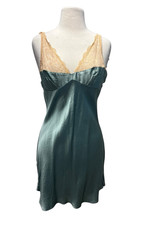 Y2K Victoria s Secret Chemise Silk Lace Medium Sage Green Nude Tie Back Babydoll