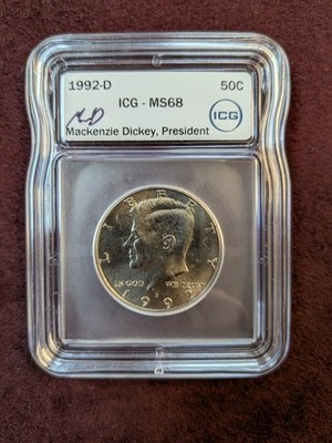 1992-D Kennedy Half Dollar ICG MS68 Mackenzie Dickey Signed | eBay