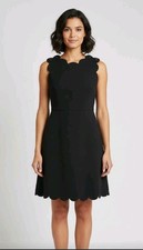 RED Valentino Black Scalloped Creepe Mini Dress Button details Zipper Sz 42/M