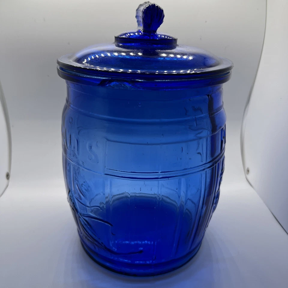 Planters Mr Peanut Cobalto Azul Depresión Vidrio Barril Tienda Contador Tarro *daño Foto 2 de 4