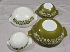 Vintage Pyrex Green Crazy Daisy Spring Blossom Mixing Bowl Set 441 442 443 444
