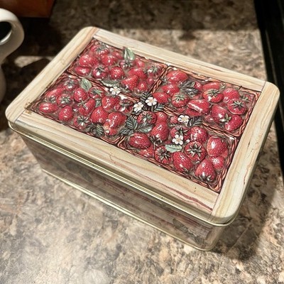 3D Strawberry Tin Galerie Strawberry Hard Candy Container Crate (No Candy)