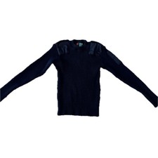 100% Wool Eskimo Mens Navy Ribbed Wool Sweater Shoulder Elbow Patches Size M