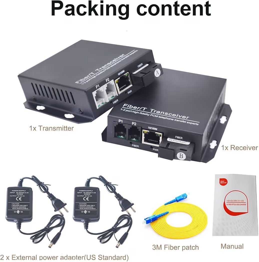 Fiber Switch Rj11 RJ11 Telephone + Ethernet over Fiber Optic Converter Pair, SM 20km