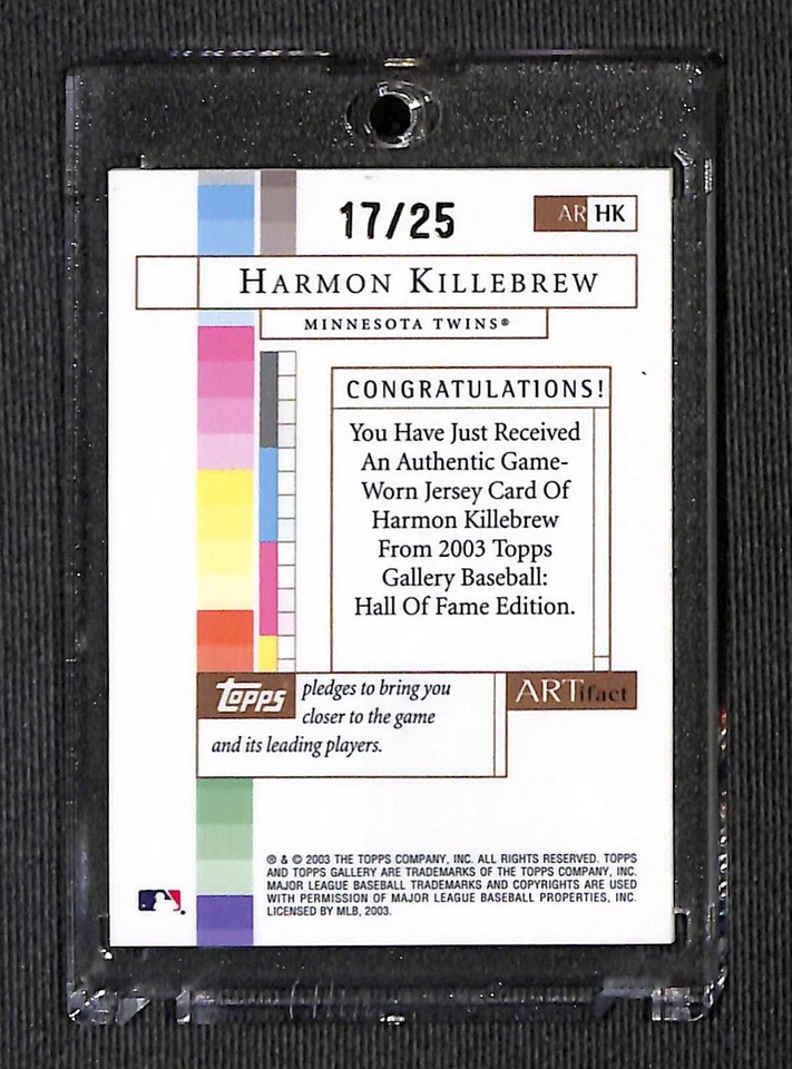2003 TOPPS GALLERY HOF ARTIFACT RELICS AP GAME WORN JSY HARMON KILLEBREW 17 /25 - Image 2 of 2