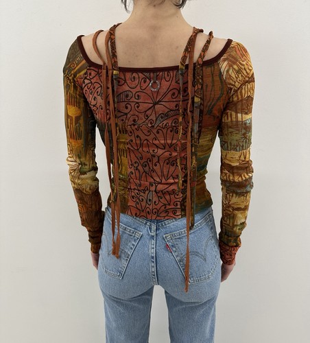 Vintage Save The Queen Mesh y2k Rare Boho Nylon Top Long Sleeve Vintage Italy - Bild 3 von 14