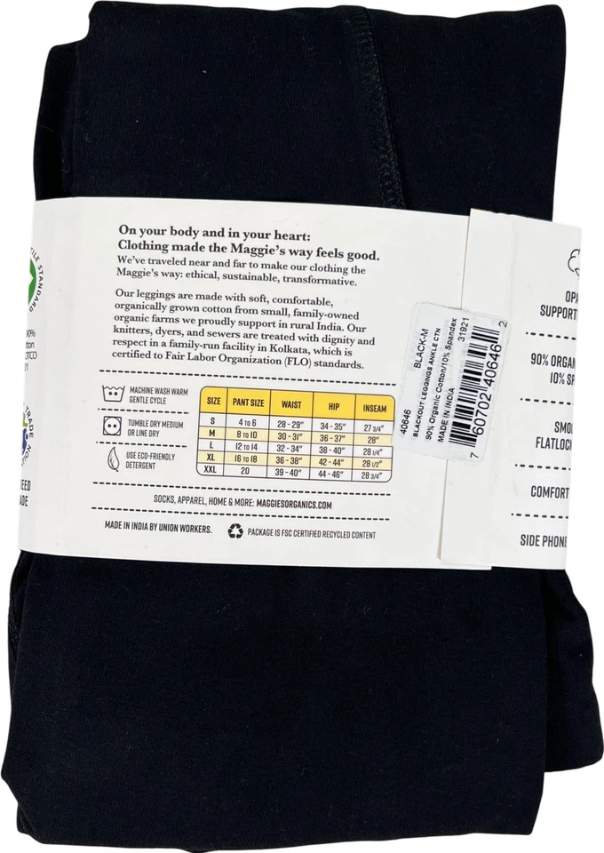 Maggies Organics Women’s Black Cotton Side Pocket Leggings - M - Image 2 of 4