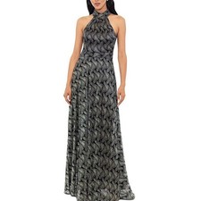 Betsy Adam Women's Formal Dress Size 4 Blue and Gold Metallic A-Line Long Gown