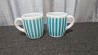 Vintage Hazel Atlas Turquoise Blue Candy Stripe Milk Glass Mugs 3.5" Set Of Two
