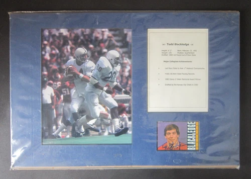 TODD BLACKLEDGE PHOTO & AUTOGRAPH CARD w COA Penn St. Lions champion Chiefs auto