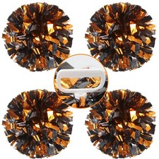 4PCS Orange and Black Pom Poms Cheerleading with Handle Metallic Cheer Pom Po...