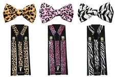Unisex Wedding Party Tuxedo Dress "Animal Print" Bowtie  Suspender Set