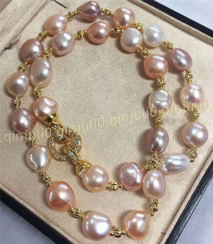 Gorgeous 7-13mm Natural South Sea Baroque Pink Purple Pearl Necklace 14-36'' - Picture 6 of 12