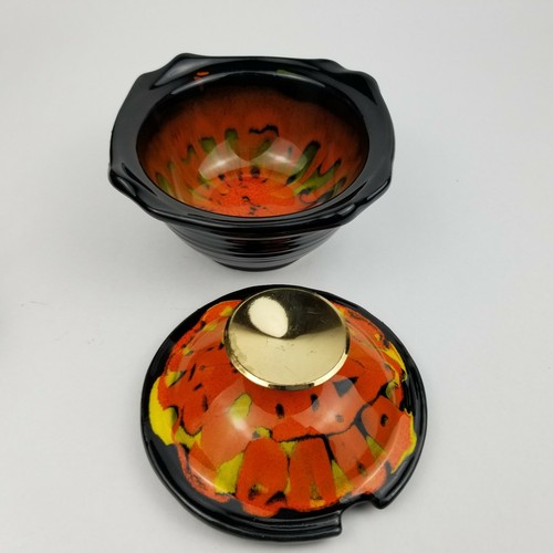 California Keramik bedeckt Relish Schale und Tablett 4 Stück Set schwarz orange Vintage - Bild 4 von 12