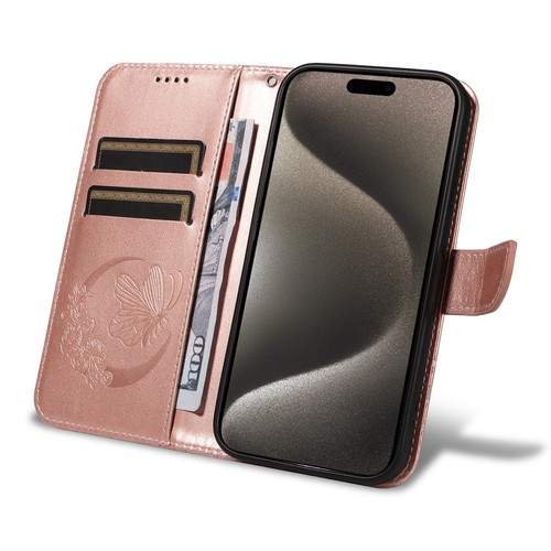 For iPhone 16 Pro Max 15 14 13 Mini 12 11 Butterfly Embossed Flip Leather Wallet - Picture 8 of 30