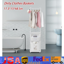 Laundry Basket Plastic Clothes Storage 2 Section Organizer Hamper Rack Shelf